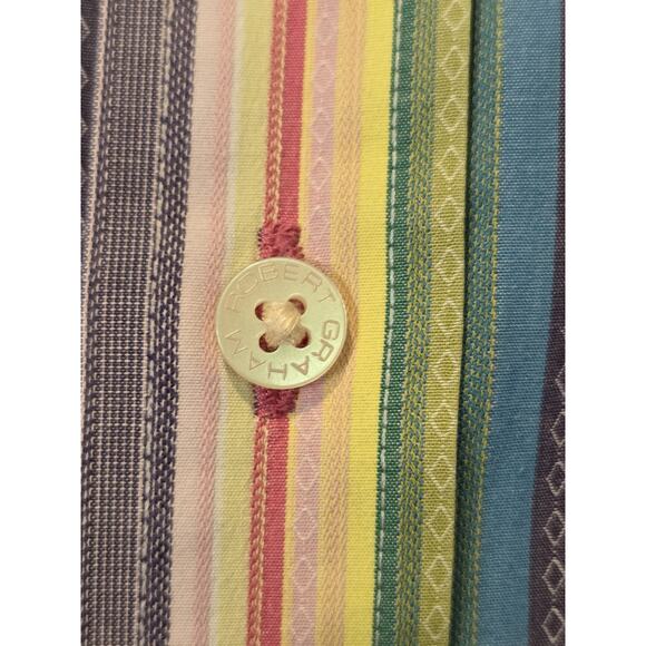 Robert Graham Shirt Men's Blue Striped Button Up Colorful Work Flip Cuff | M EUC - Picture 8 of 16